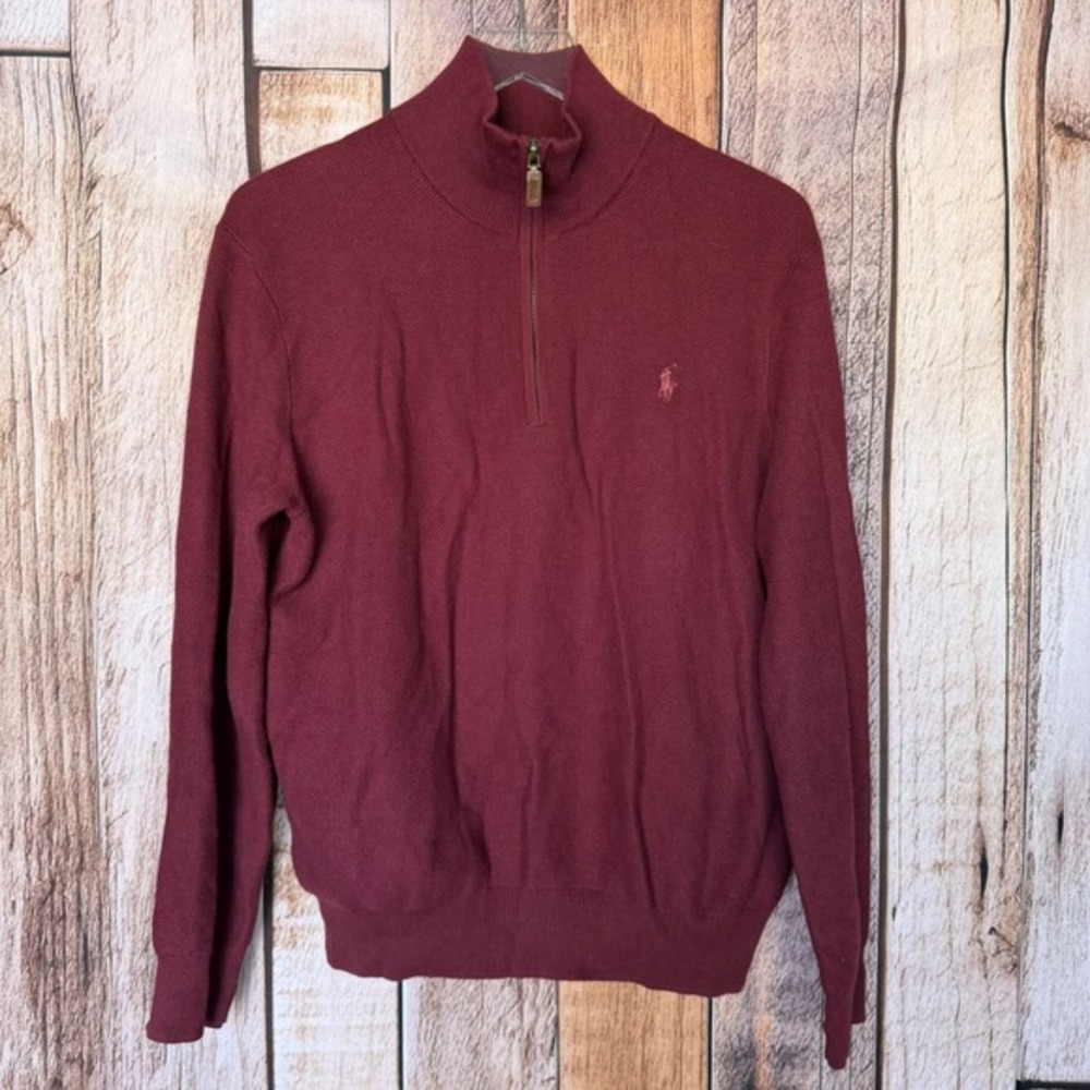 Polo Ralph Lauren‎ Pima Cotton Quarter Zip Burgundy Ivy Classic Sweater Medium